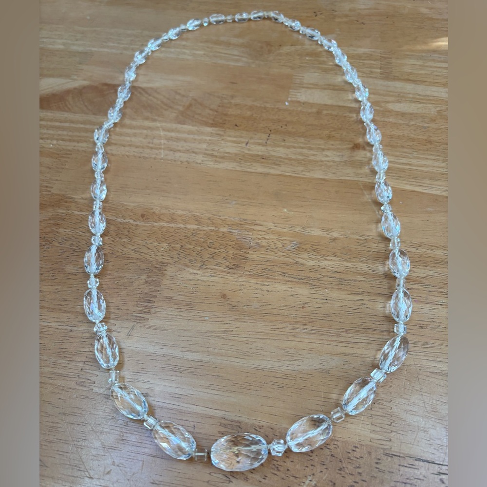 Antique 1909-1919 Edwardian chandelier lead crystal art deco length necklace
